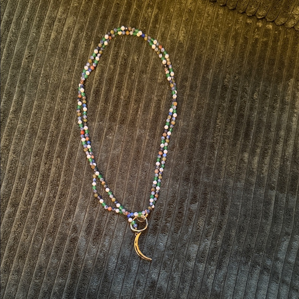 Victoria Emerson Colorful Beaded Necklace with Gold Crescent